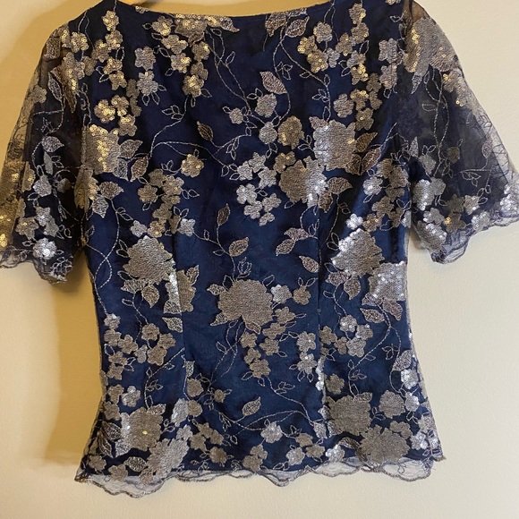 Jacques's vert collection Blouse navy blue with beaded silver very elegant - Picture 3 of 5
